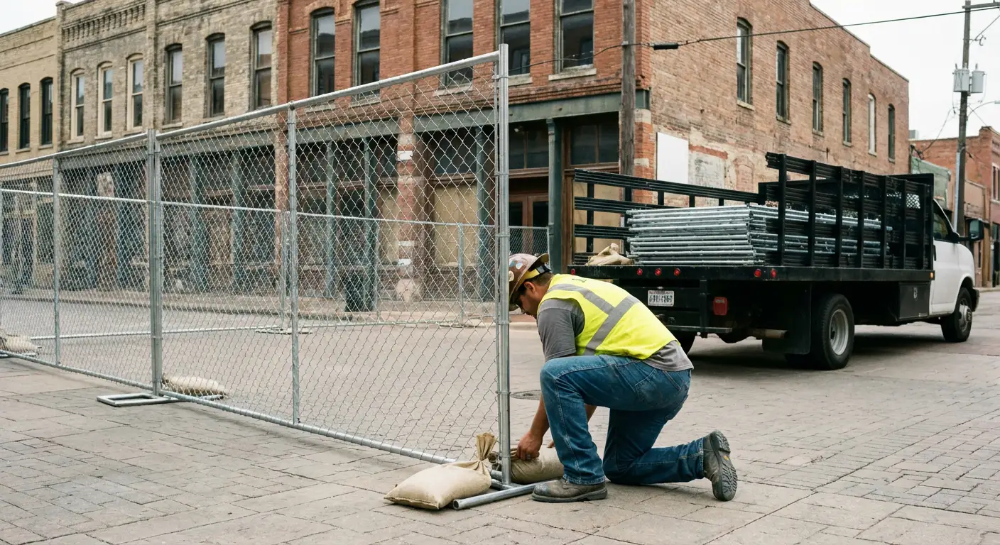 Temporary fence installation in Gilroy urban environment