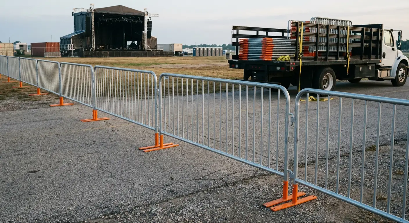 Crowd control barricade setup in Gilroy, CA