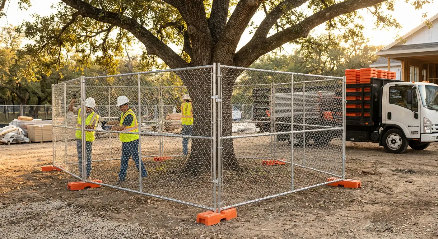 Tree protection zone fencing background in Gilroy, CA