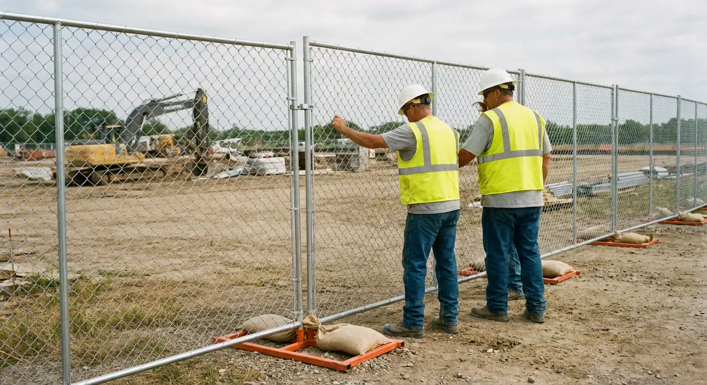 Construction site chain link panel installation in Gilroy, CA